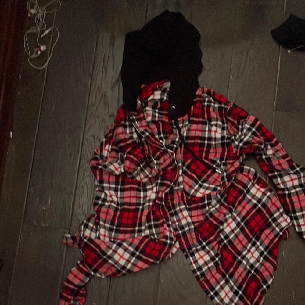 Red and Black Plaid Shirt with Hood